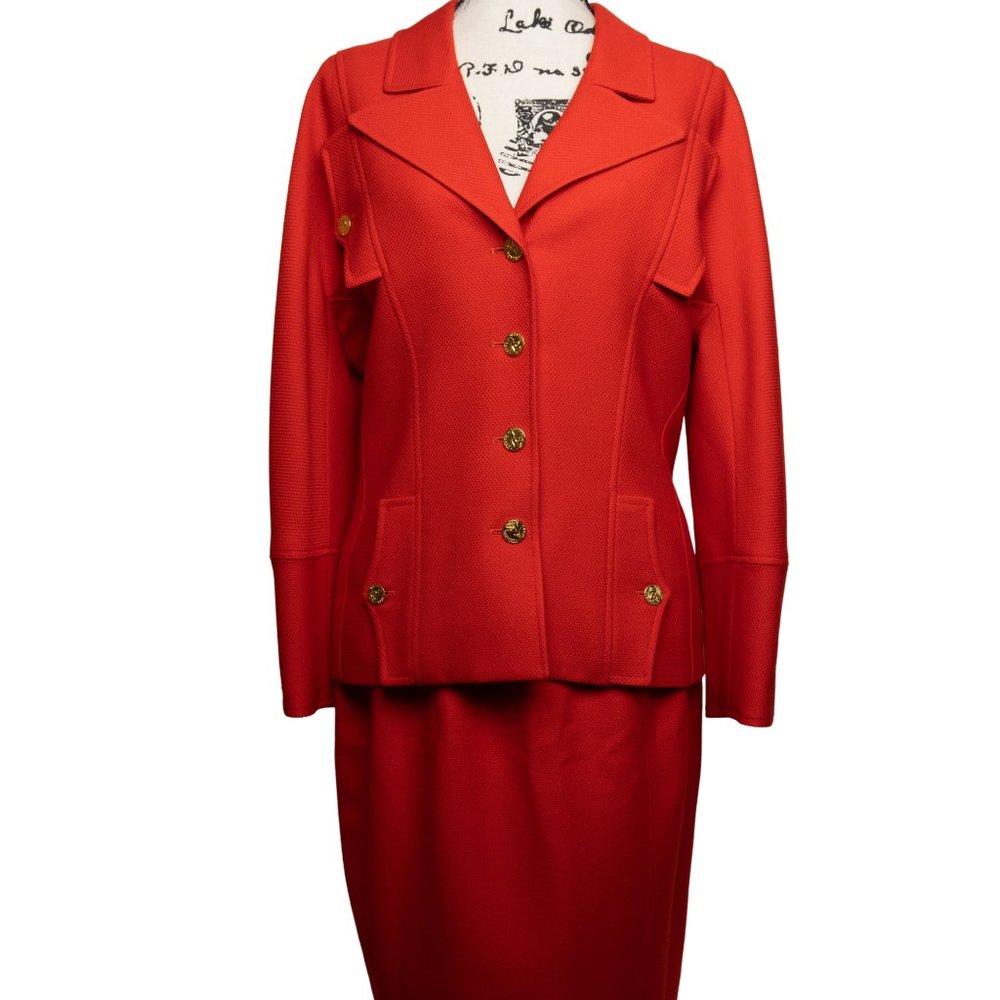 Vintage Rare Chanel Red Skirt Suit - Gold Buttons